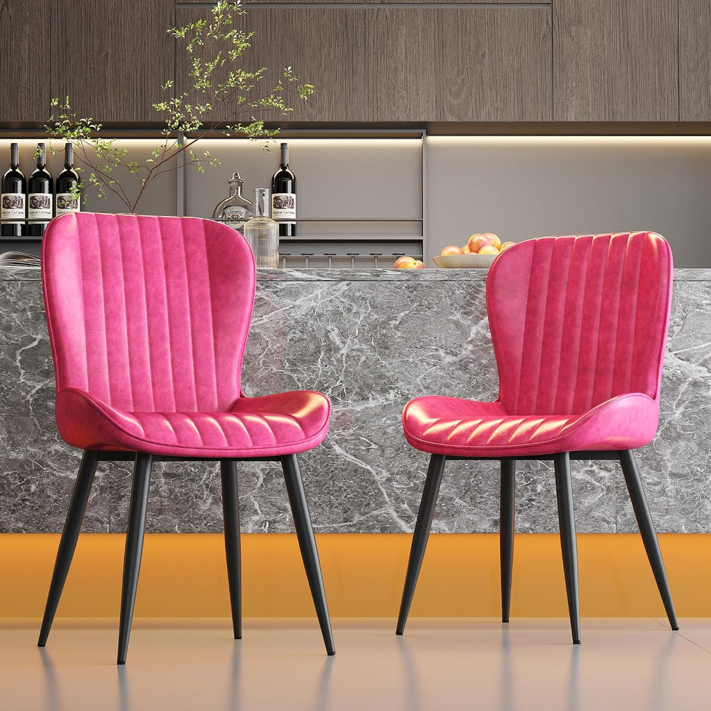 Dining Chairs Set of 4,Pink Leather Dining Chair Upholstered,Kitchen Chair,Modern Dining Room Chairs with Black Metal Legs Frame for Restaurant,Dining Room,Cafe