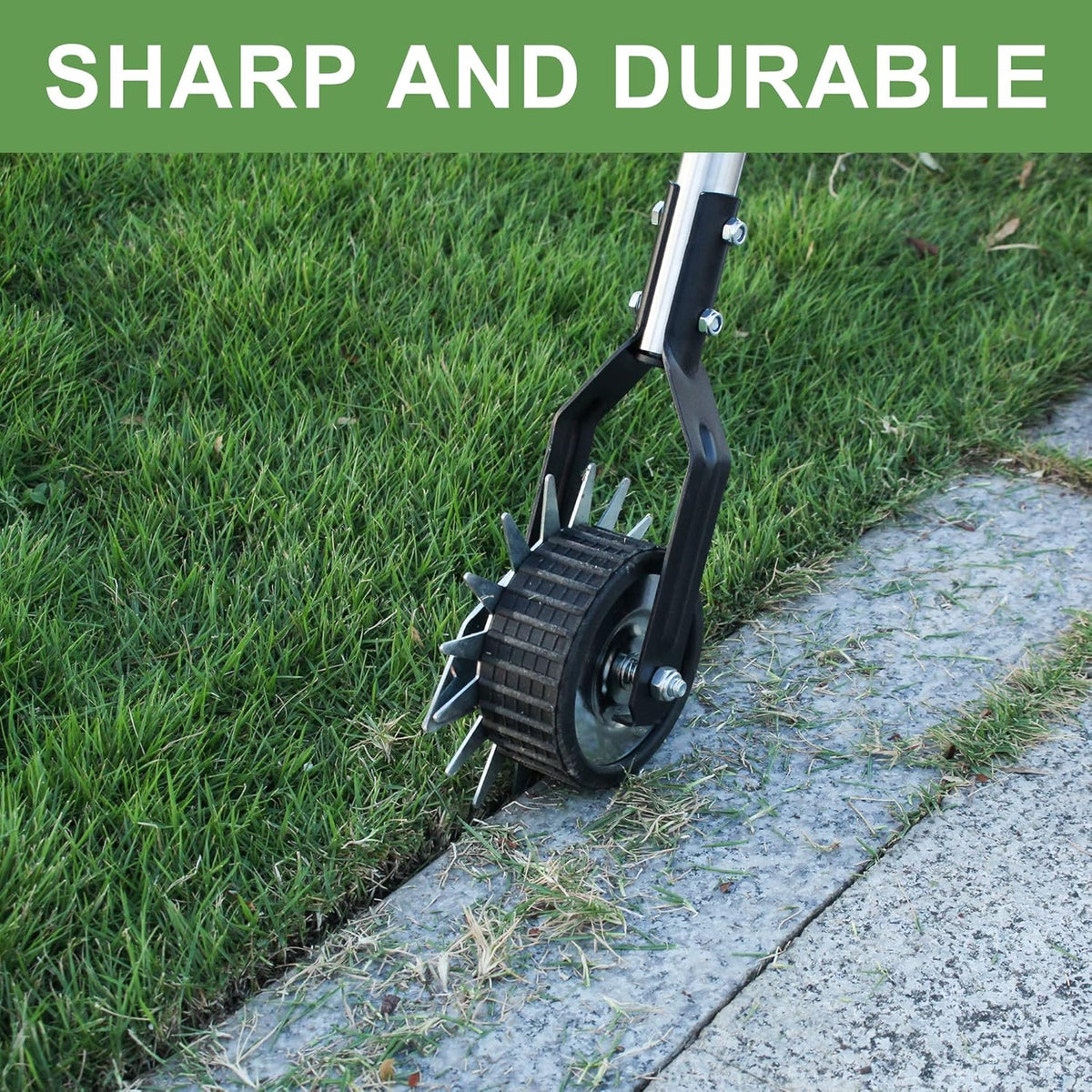 Wheel Rotary Edger Lawn Tool, Grass Edge Trimmer, Sidewalk Manual Lawn Edger, Strong 3 Sections Stainless Steel Handle with Cushion Grip, 58.3-Inch