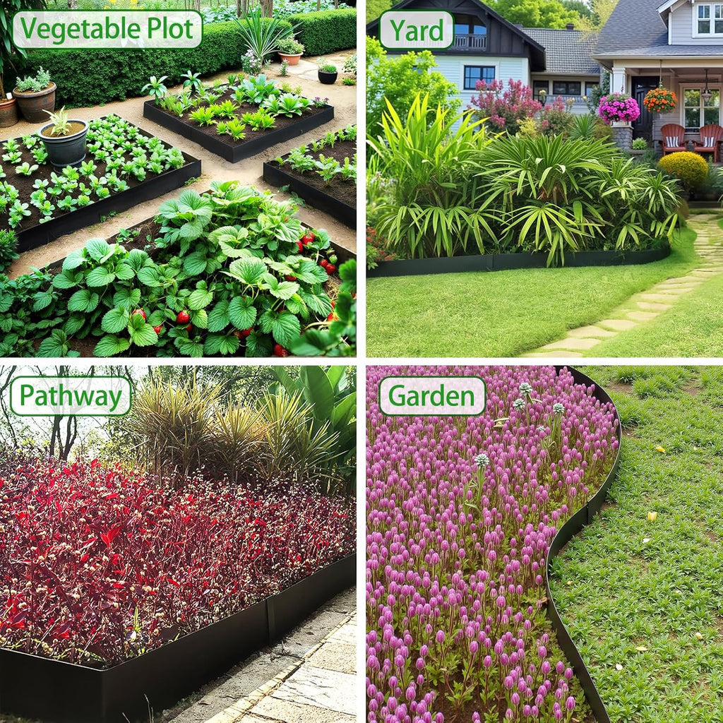 Metal Landscape Edging 6 Pack 40" L x 10" H,Galvanized Bendable Metal Garden Edging,Hammer- in Steel Landscape Edging with a Pair of Gloves and 7 Clips,Black (20 FT Total)