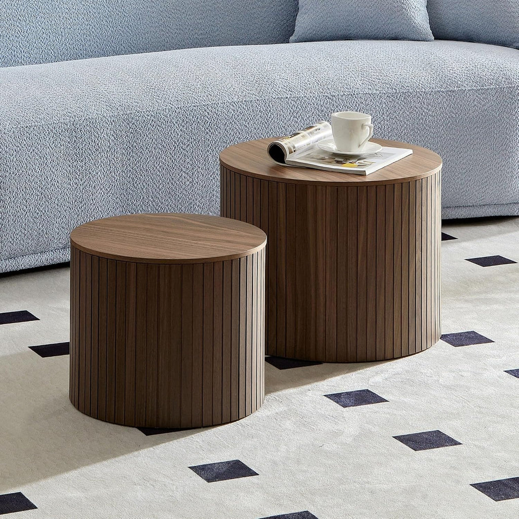 Nested Table Set 2 Pieces, MDF Coffee Table Set Living Room/Lounge Area(Brown)