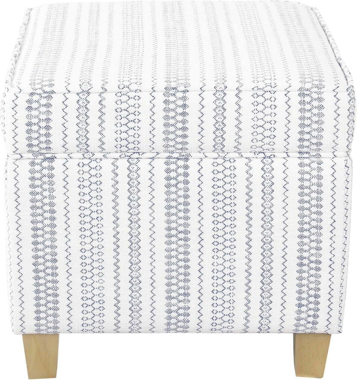 HomePop Home Decor | K7342-F2359 |Classic Square Storage Ottoman with Lift Off Lid | Ottoman with Storage for Living Room & Bedroom, Blue Stripe Large