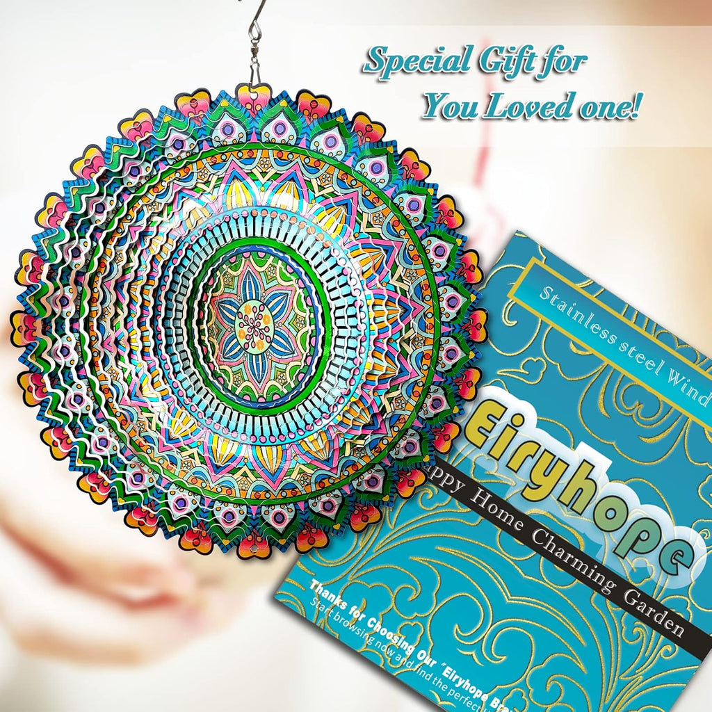 Mandala Rich Love Wind Spinner - 3D Kinetic Wind Spinners | 12″ Laser Cut Stainless Steel Hanging Sculpture & Catcher for Outdoor Garden Yard Decor | Mandala Gifts for Mom, Dad, Women, Men