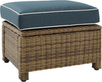 Crosley Furniture Bradenton Wicker Outdoor Ottoman Foot Rest for Patio, Deck, Porch, Brown with Navy Cushions