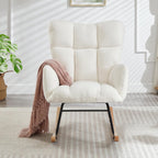 37.2" H Glider Rocking Chair Upholstered with Teddy Fabric, Indoor Rocking Chair with Armrests & Metal Frame (Ivory)