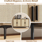 JASIWAY Buffet Cabinet with Storage, 48" Rattan Sideboard with Adjustable Shelves, Modern Coffee Bar Cabinet Console Table with Doors, Credenza for Kitchen, Living Room, Entryway, Dining Room, Black
