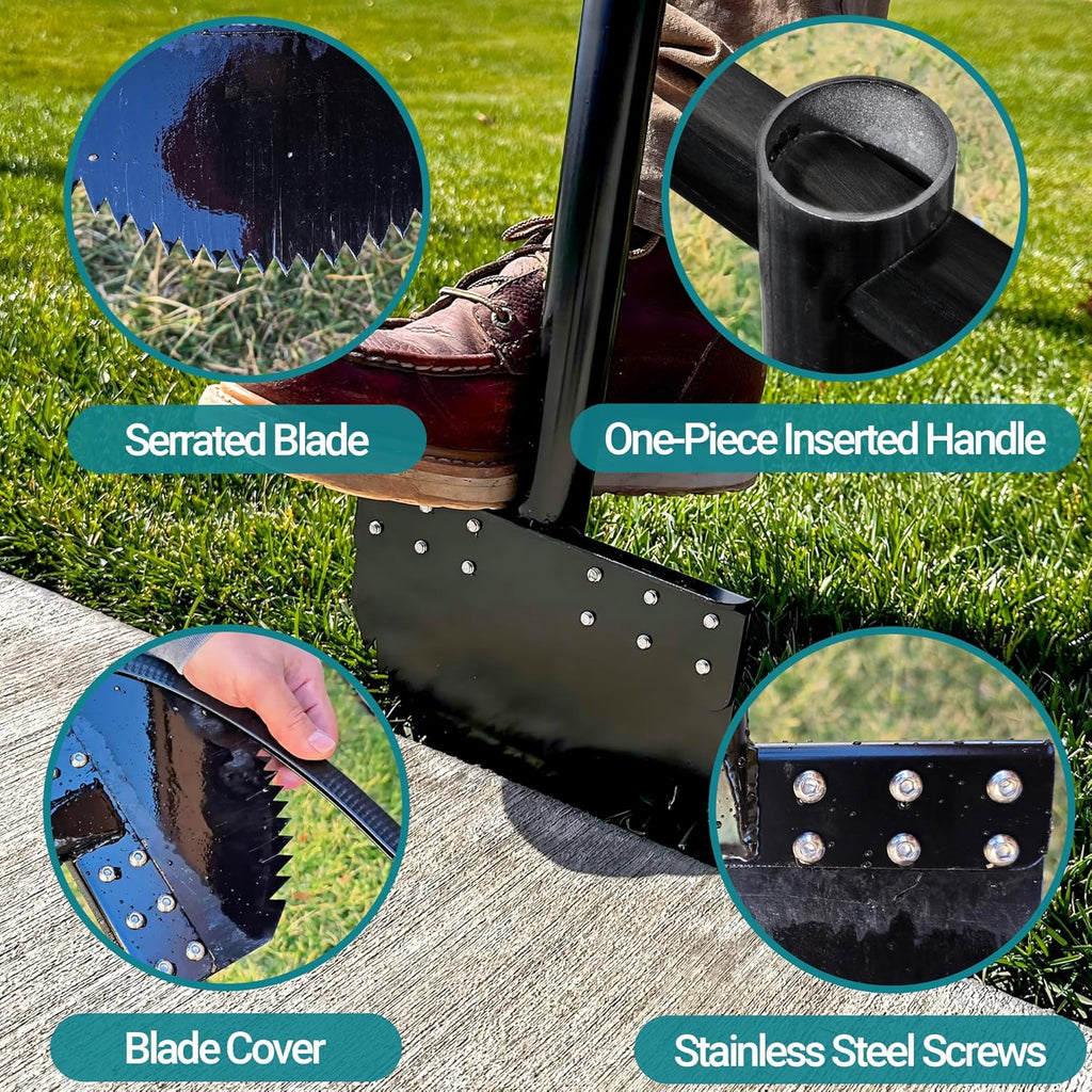One-Piece 40in Manual Edger Lawn Tool with Spring Steel Blade Manganese Steel Border Edger for Landscaping Rustproof Half Moon Edger with Rubber Handle for Garden Maintenance