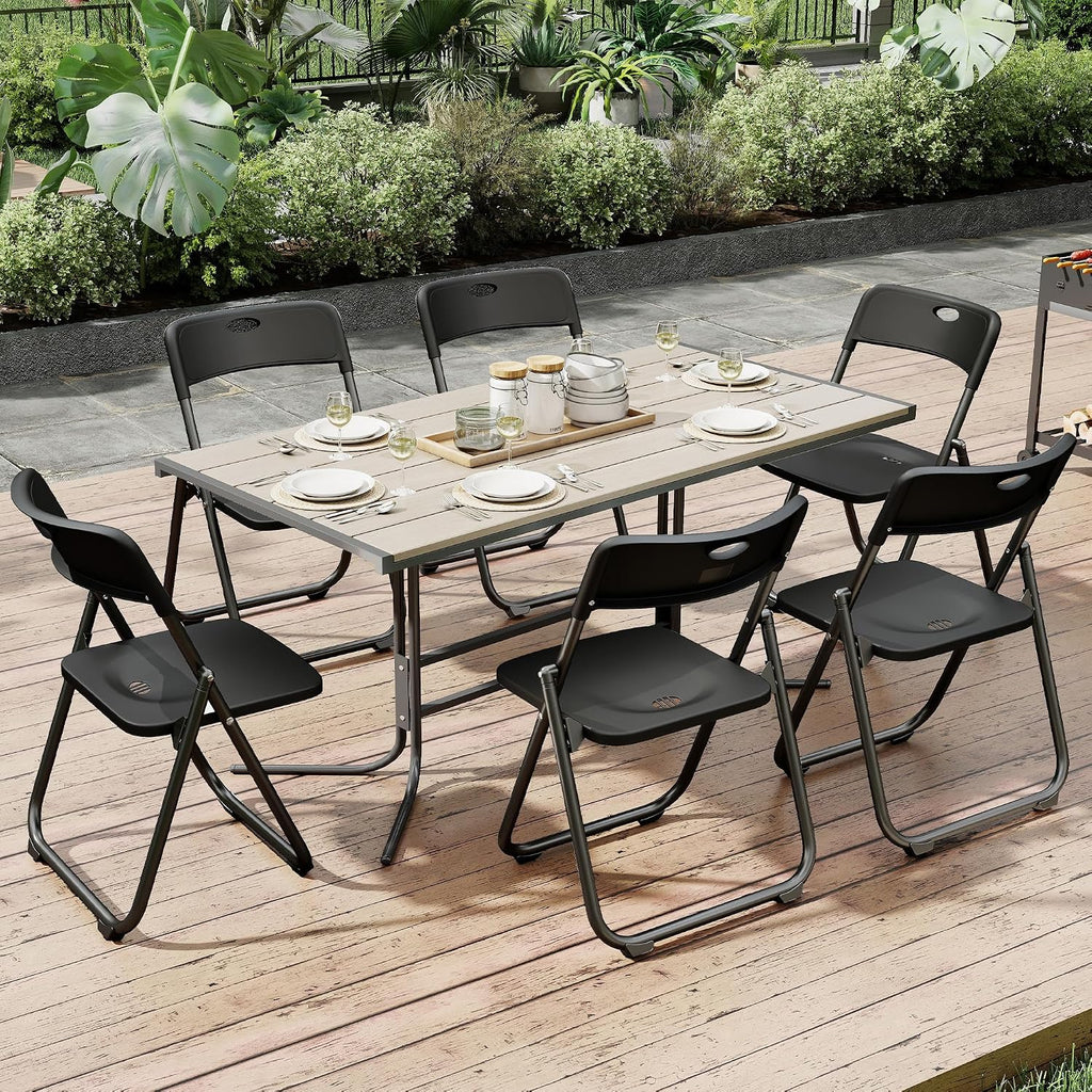 10 Pack Black Plastic Folding Chairs, Lightweight Foldable Chair with 350lbs Capacity, Portable Seat with Sturdy Steel Frame for Indoor & Outdoor Use