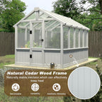6x10 FT Green House for Outdoor, Thicken Polycarbonate Panel Wooden Walk-in Greenhouse Kit with Lockable Door and Adjustable Roof Vent, Backyard Garden, White