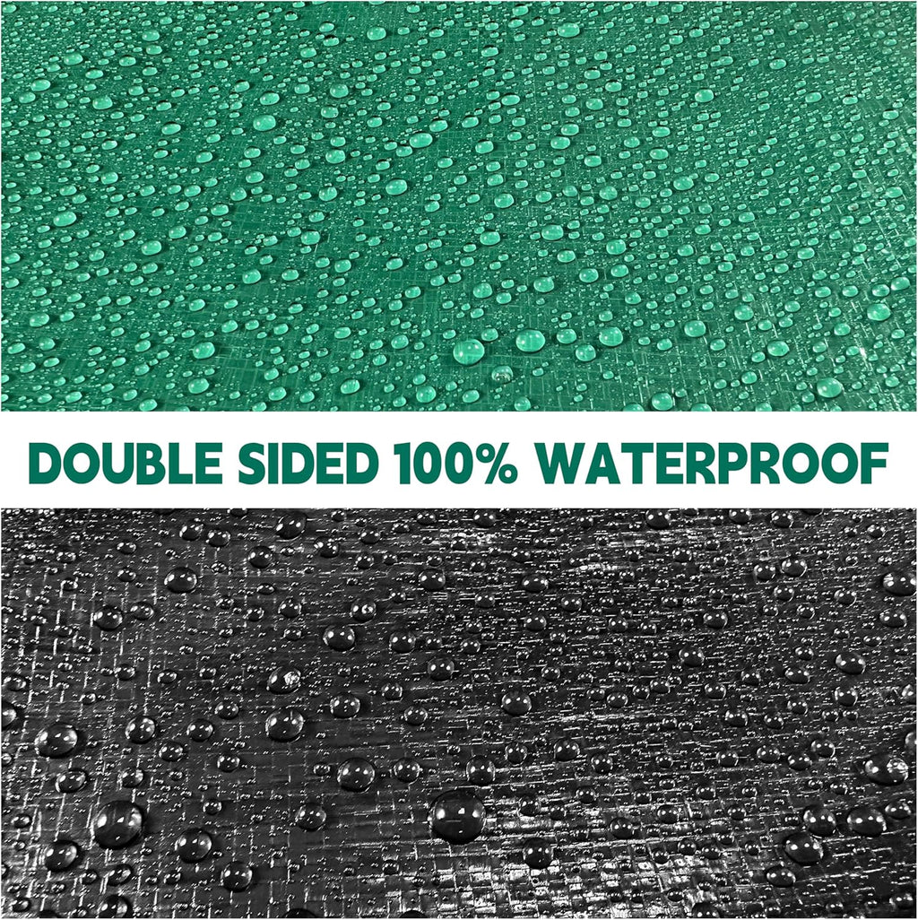 Tarp 20x30 ft Heavy Duty 100% Waterproof 10mil,UV Resistant,Durable Grommets and Reinforced Edges Green/Black Tarp for Camping, Swimming Pools,Car Coverage -by MVPNET