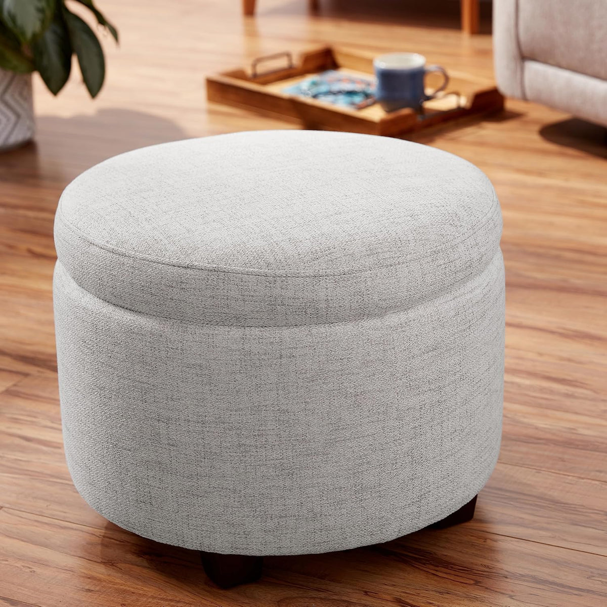 Evolur Vienna Ottoman in Fog Grey, Made from Sturdy and Sustainable FSC-Certified Wood, Comes with A Comforting Footrest, Compact Ottomans, Ottomans for Living Room