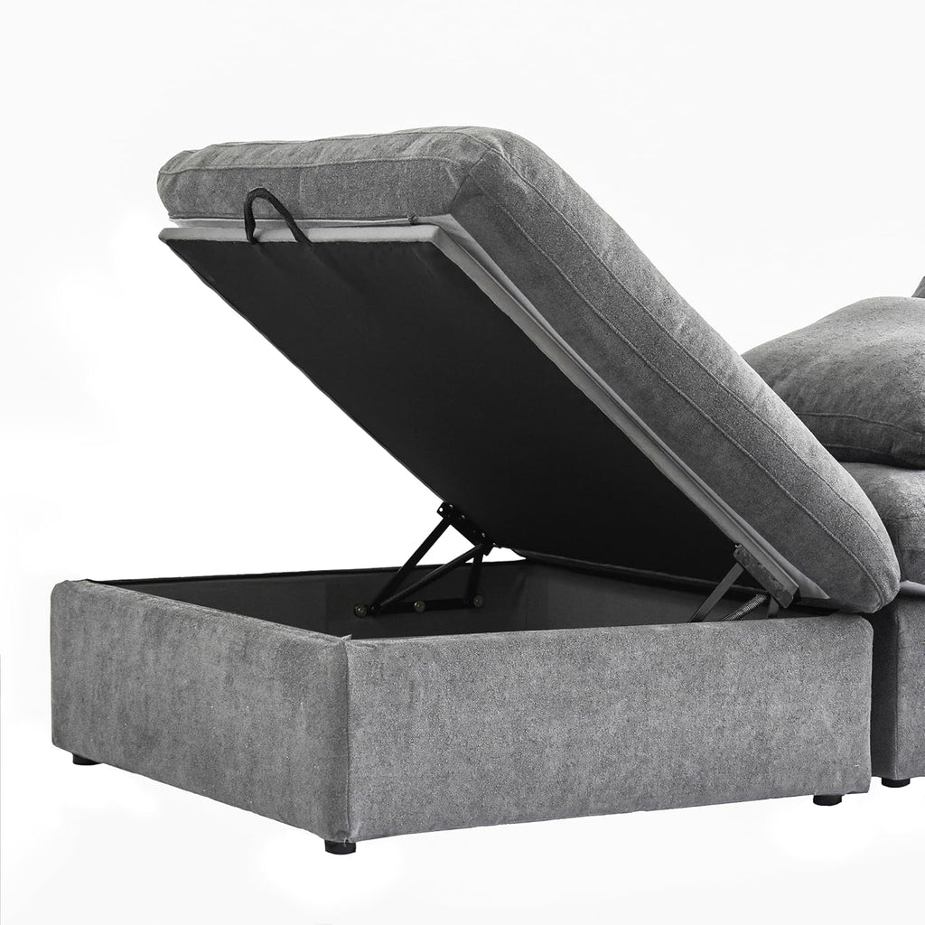 JACH Modern Storage Ottoman Module for Living Room, Cushion Covers Removable, Minimalist Comfy Breathable Footstool Footrest for Living Room Apartment (Grey)